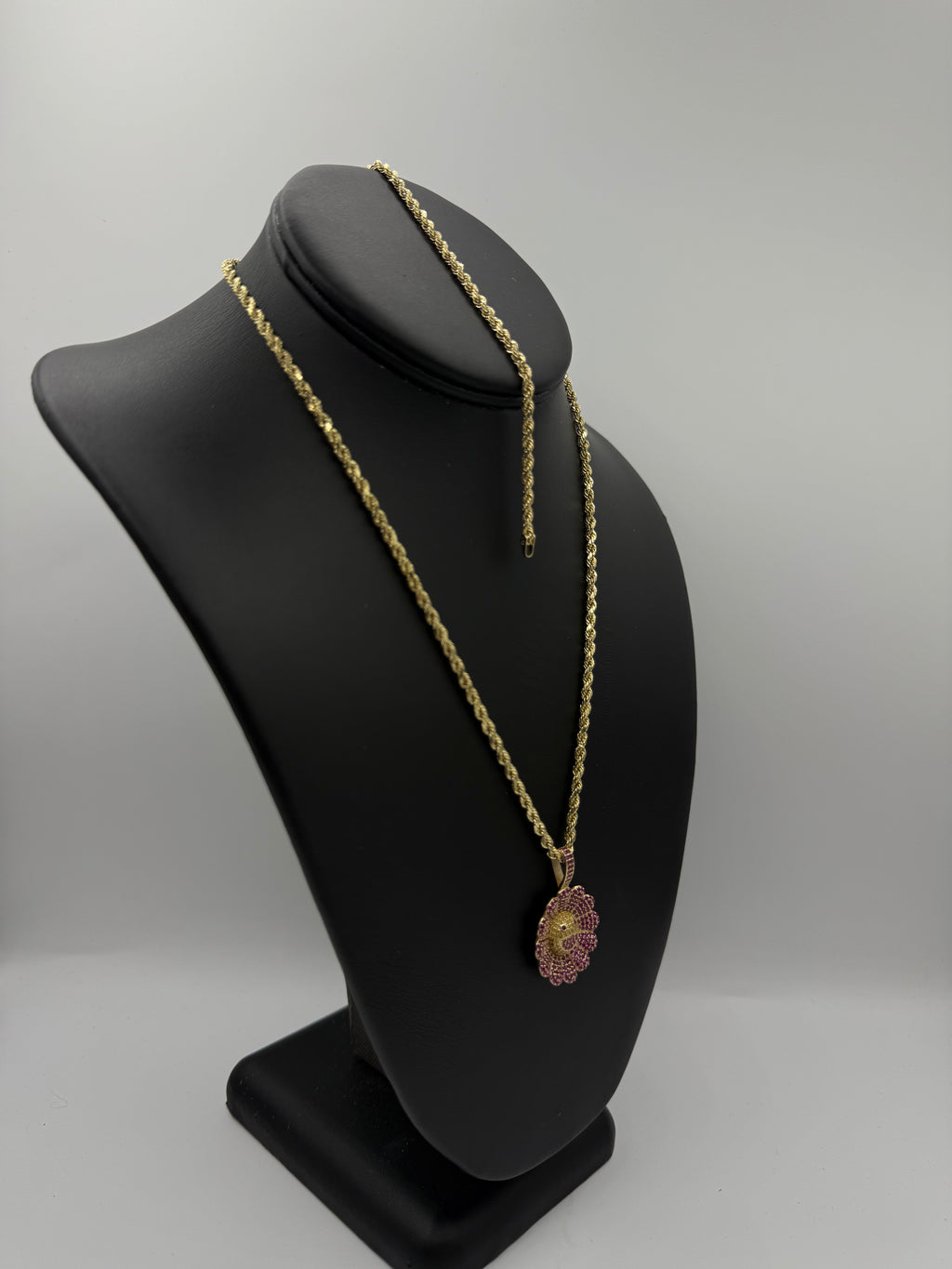 14k Set Rope Chain y Bracelet con Medalla de Flor